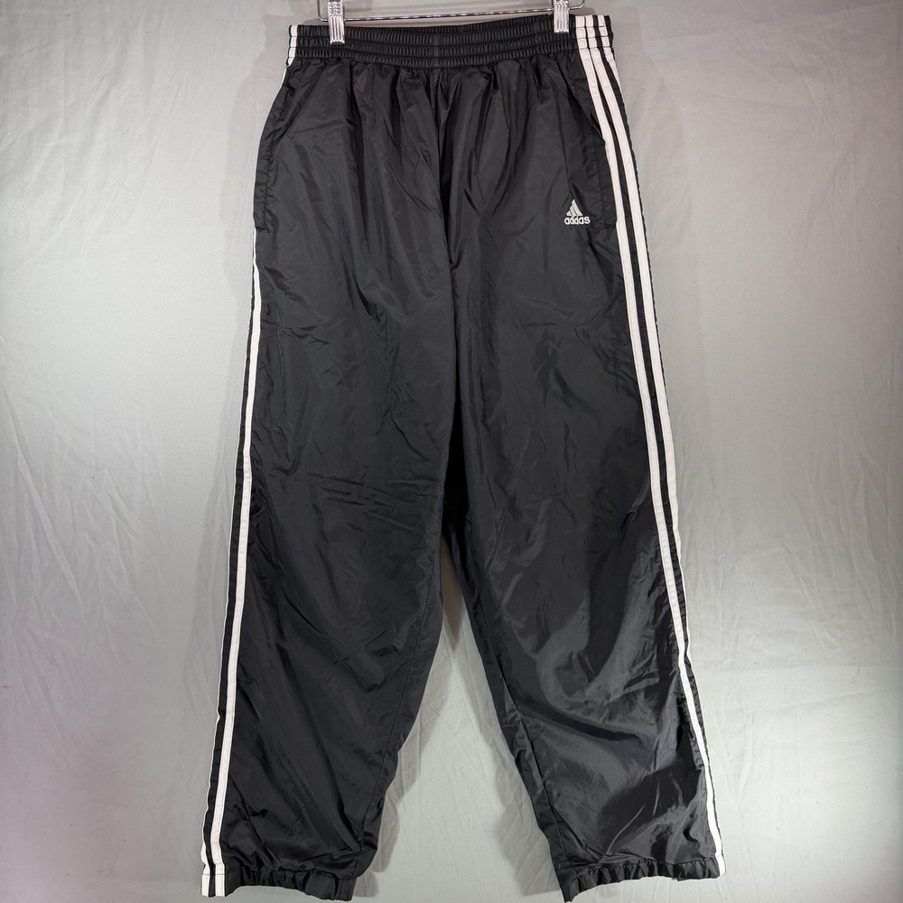VTG 90s Adidas Tear Away Track Pants Snap Button Nylon Breakaway Black Men Large